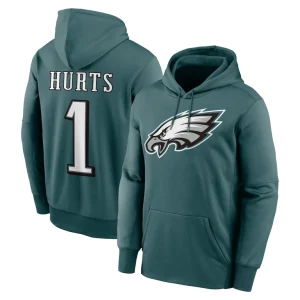 Jalen hurts philadelphia eagles nike player name number performance pullover hoodie Green