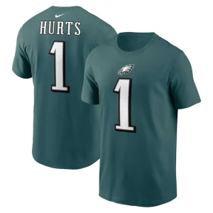 Jalen hurts philadelphia eagles nike player name number t shirt Midnight green