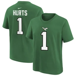 Jalen hurts philadelphia eagles nike preschool player name number t shirt Kelly green