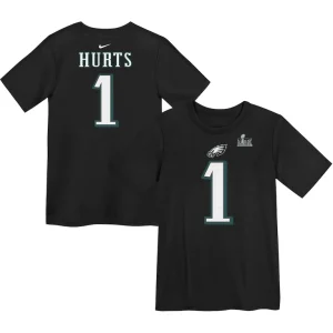 Jalen hurts philadelphia eagles nike preschool super bowl lix name number t shirt Black