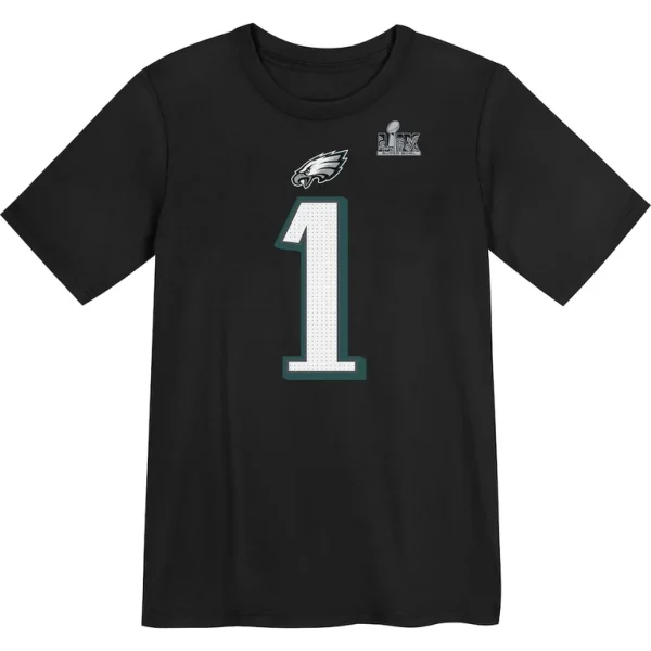 Jalen hurts philadelphia eagles nike preschool super bowl lix name number t shirt Black 56