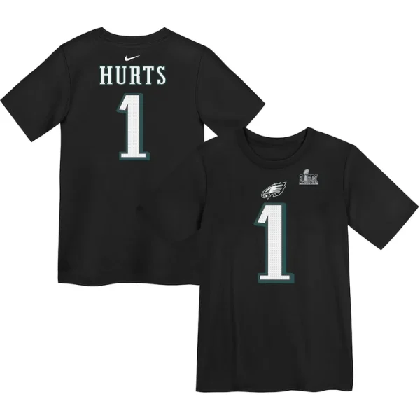 Jalen hurts philadelphia eagles nike preschool super bowl lix name number t shirt Black