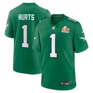 Jalen hurts philadelphia eagles nike super bowl lix 2nd alternate game jersey Kelly green