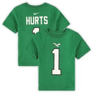 Jalen hurts philadelphia eagles nike toddler player name number t shirt Kelly green