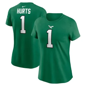 Jalen hurts philadelphia eagles nike womens player name number t shirt Kelly green