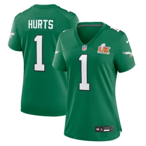 Jalen hurts philadelphia eagles nike womens super bowl lix 2nd alternate game jersey Kelly green