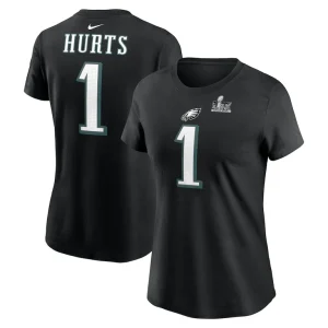 Jalen hurts philadelphia eagles nike womens super bowl lix name number t shirt Black