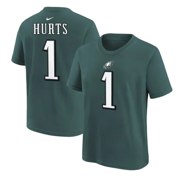Jalen hurts philadelphia eagles nike youth player name number t shirt Midnight green