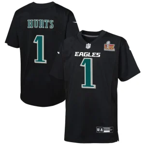 Jalen hurts philadelphia eagles nike youth super bowl lix patch fashion game player jersey Carbon black