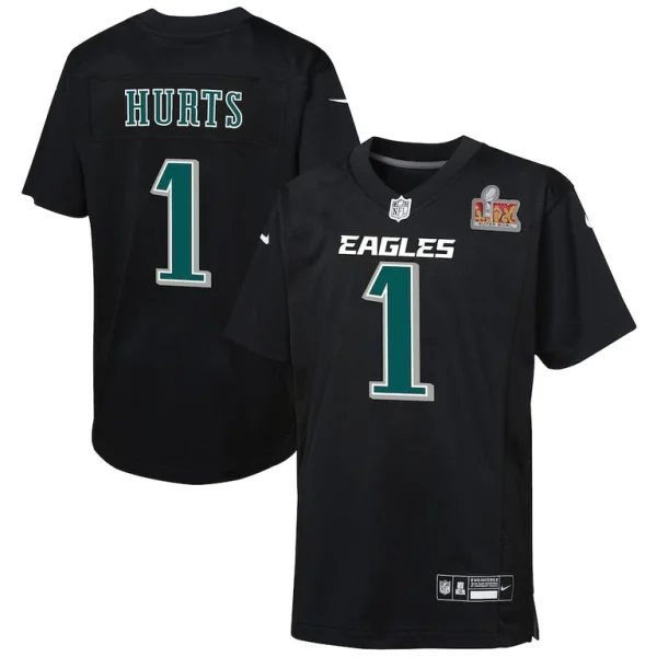 Jalen hurts philadelphia eagles nike youth super bowl lix patch fashion game player jersey Carbon black
