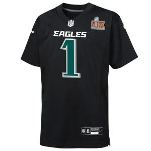 Jalen hurts philadelphia eagles nike youth super bowl lix patch fashion game player jersey Carbon black Yth M