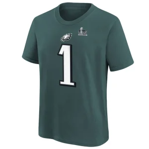 Jalen hurts philadelphia eagles nike youth super bowl lix player name number t shirt Midnight green Yth M