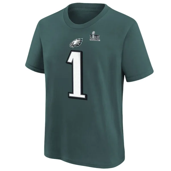 Jalen hurts philadelphia eagles nike youth super bowl lix player name number t shirt Midnight green Yth M