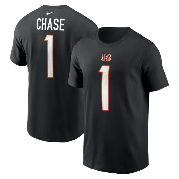 Jamarr chase cincinnati bengals nike player name number t shirt Black