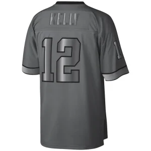 Jim kelly buffalo bills mitchell ness 1990 retired player metal legacy jersey Charcoal L