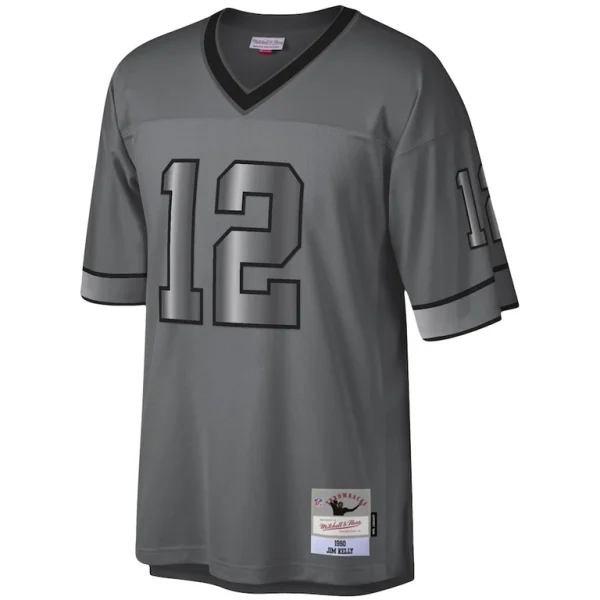 Jim kelly buffalo bills mitchell ness 1990 retired player metal legacy jersey Charcoal M