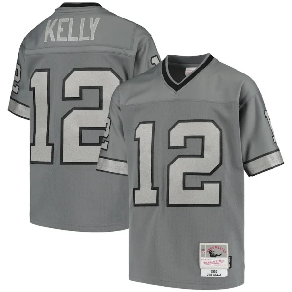 Jim kelly buffalo bills mitchell ness youth 1990 retired player metal replica jersey Charcoal