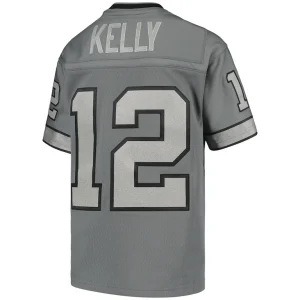 Jim kelly buffalo bills mitchell ness youth 1990 retired player metal replica jersey Charcoal Yth L