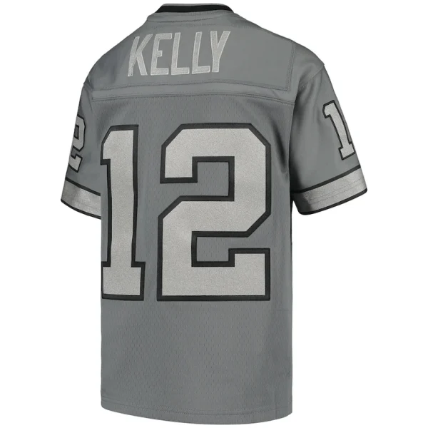 Jim kelly buffalo bills mitchell ness youth 1990 retired player metal replica jersey Charcoal Yth L