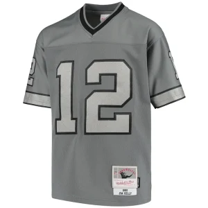 Jim kelly buffalo bills mitchell ness youth 1990 retired player metal replica jersey Charcoal Yth M