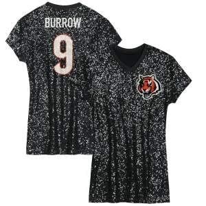 Joe burrow cincinnati bengals girls youth sequin player name number v neck dress Black