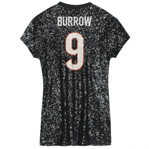 Joe burrow cincinnati bengals girls youth sequin player name number v neck dress Black Yth L
