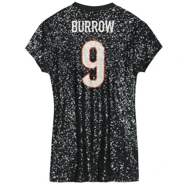 Joe burrow cincinnati bengals girls youth sequin player name number v neck dress Black Yth L