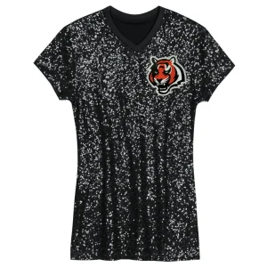 Joe burrow cincinnati bengals girls youth sequin player name number v neck dress Black Yth M