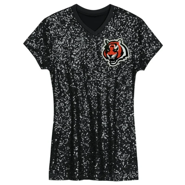 Joe burrow cincinnati bengals girls youth sequin player name number v neck dress Black Yth M