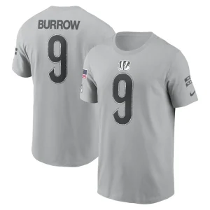 Joe burrow cincinnati bengals nike 2024 salute to service name number t shirt Gray