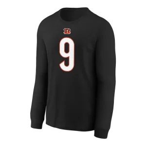 Joe burrow cincinnati bengals nike youth player name number long sleeve t shirt Black Yth M