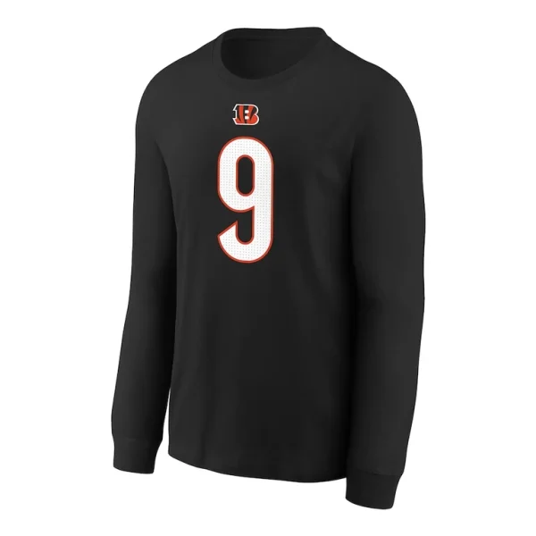 Joe burrow cincinnati bengals nike youth player name number long sleeve t shirt Black Yth M