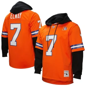 John elway denver broncos mitchell ness player name number hoodie legacy jersey Orange