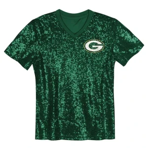 Jordan love green bay packers girls youth sequin v neck fashion jersey Green Yth M