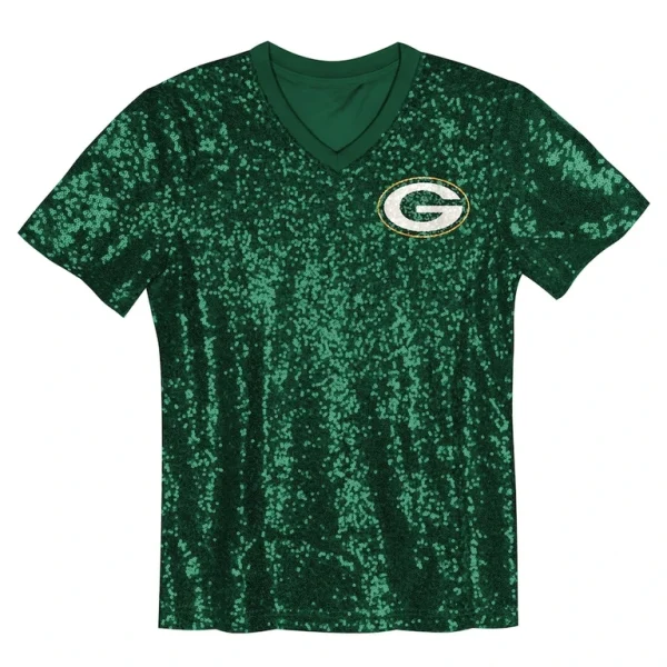Jordan love green bay packers girls youth sequin v neck fashion jersey Green Yth M
