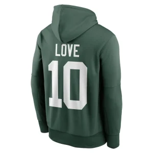 Jordan love green bay packers nike player name number performance pullover hoodie Green L