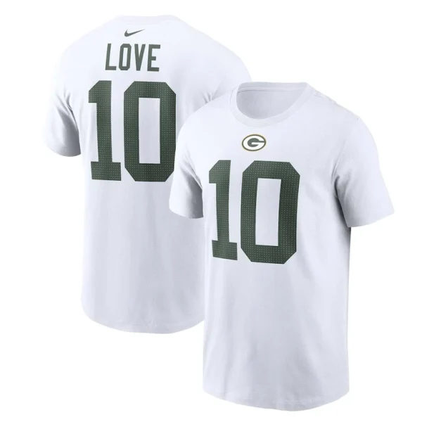 Jordan love green bay packers nike player name number t shirt White