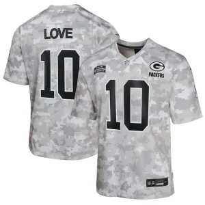 Jordan love green bay packers nike youth 2024 salute to service game jersey Arctic camo