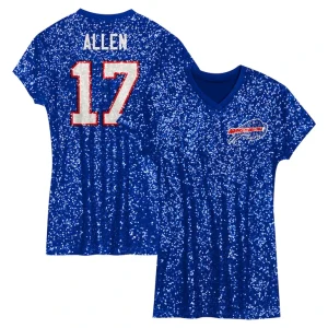 Josh allen buffalo bills girls youth sequin player name number v neck dress Royal