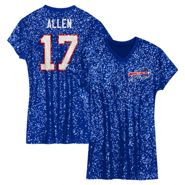 Josh allen buffalo bills girls youth sequin player name number v neck dress Royal