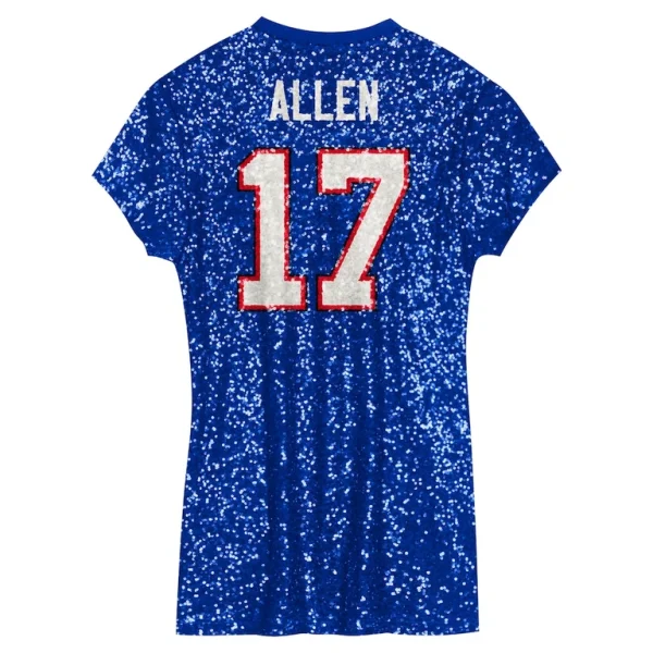Josh allen buffalo bills girls youth sequin player name number v neck dress Royal Yth L