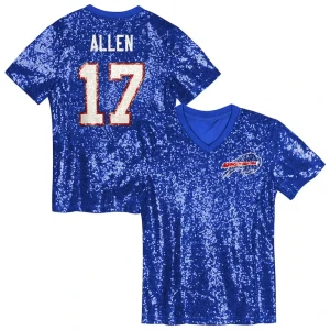 Josh allen buffalo bills girls youth sequin v neck fashion jersey Royal