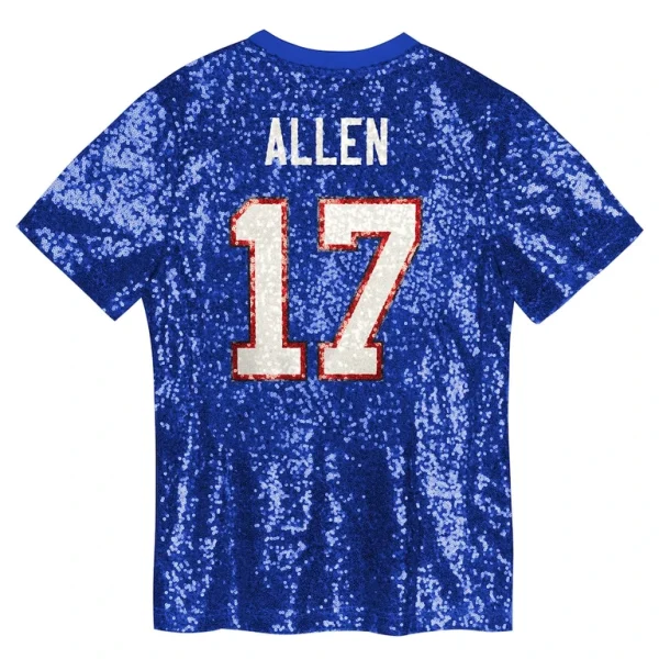 Josh allen buffalo bills girls youth sequin v neck fashion jersey Royal Yth L