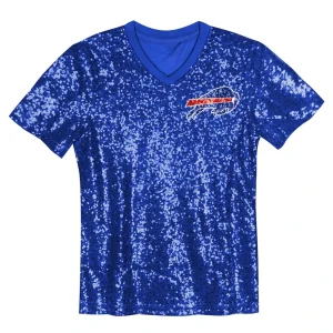 Josh allen buffalo bills girls youth sequin v neck fashion jersey Royal Yth M