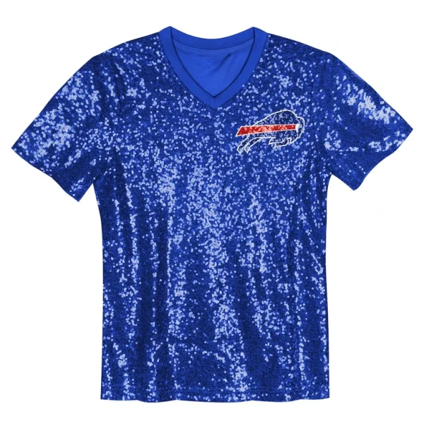 Josh allen buffalo bills girls youth sequin v neck fashion jersey Royal Yth M