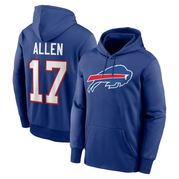 Josh allen buffalo bills nike player name number performance pullover hoodie Royal