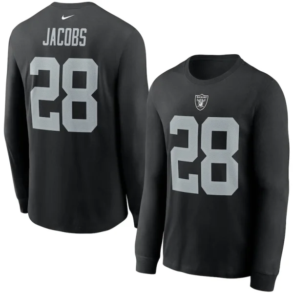 Josh jacobs las vegas raiders nike player name number long sleeve t shirt Black