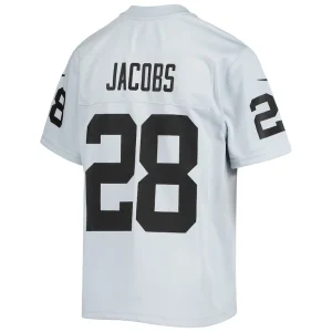 Josh jacobs las vegas raiders nike youth inverted team game jersey Silver Yth L