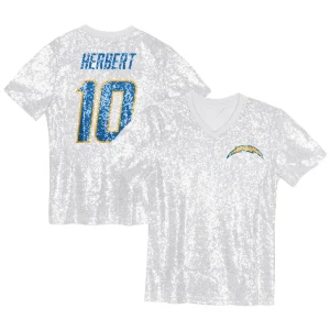 Justin herbert los angeles chargers girls youth sequin v neck fashion jersey Powder blue