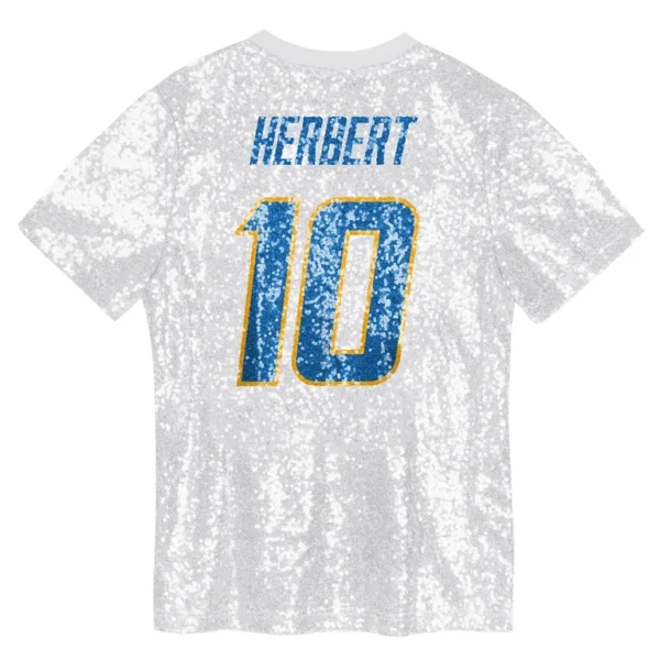 Justin herbert los angeles chargers girls youth sequin v neck fashion jersey Powder blue Yth L